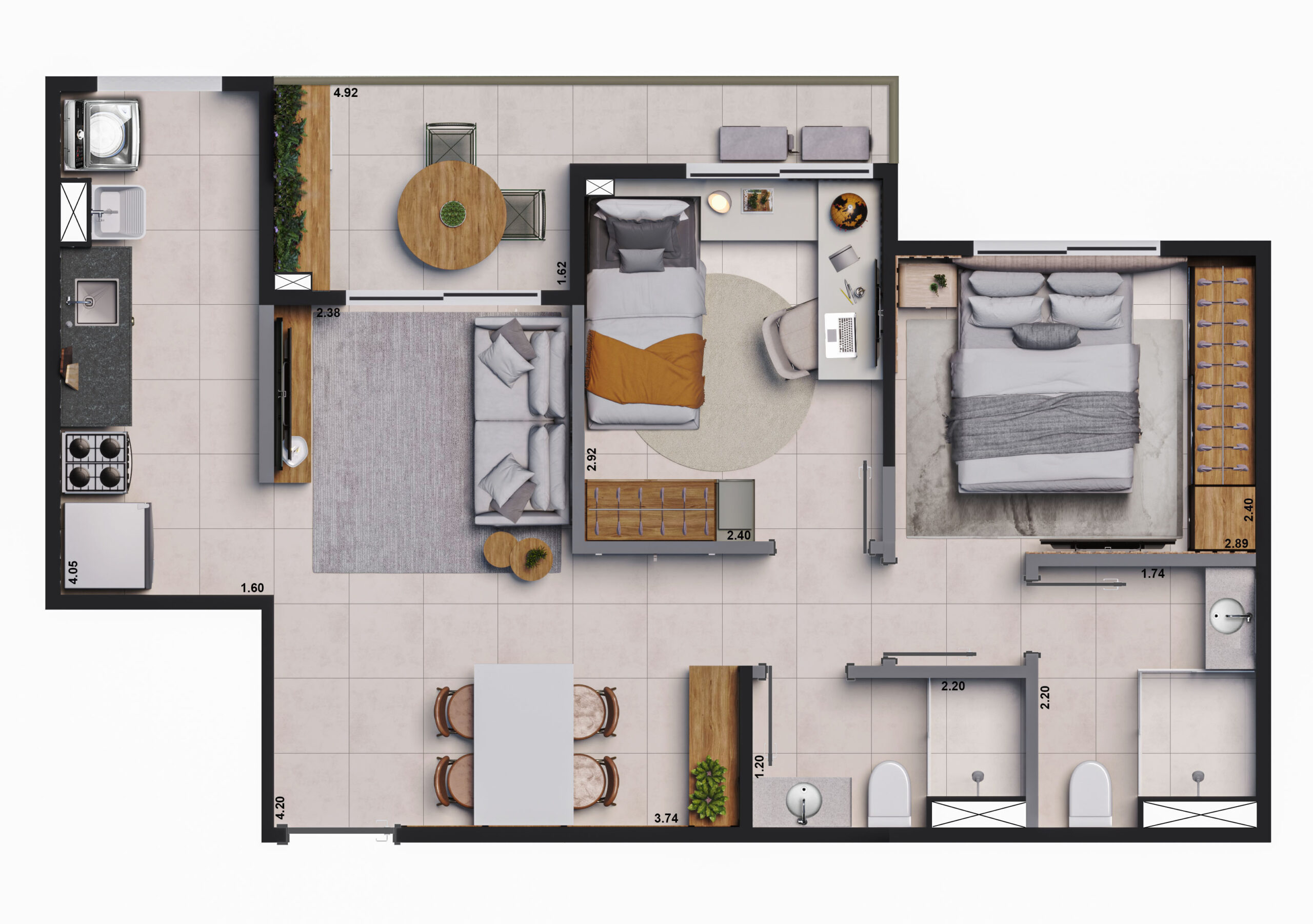 Planta apartamento tipo 2Q
